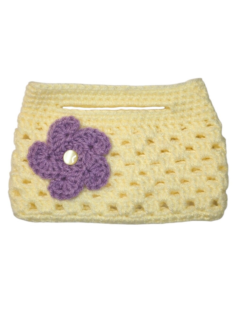 Handmade Yarn Crochet Girls Mini Bag Kids Purse Butter Yellow & Purple Flower